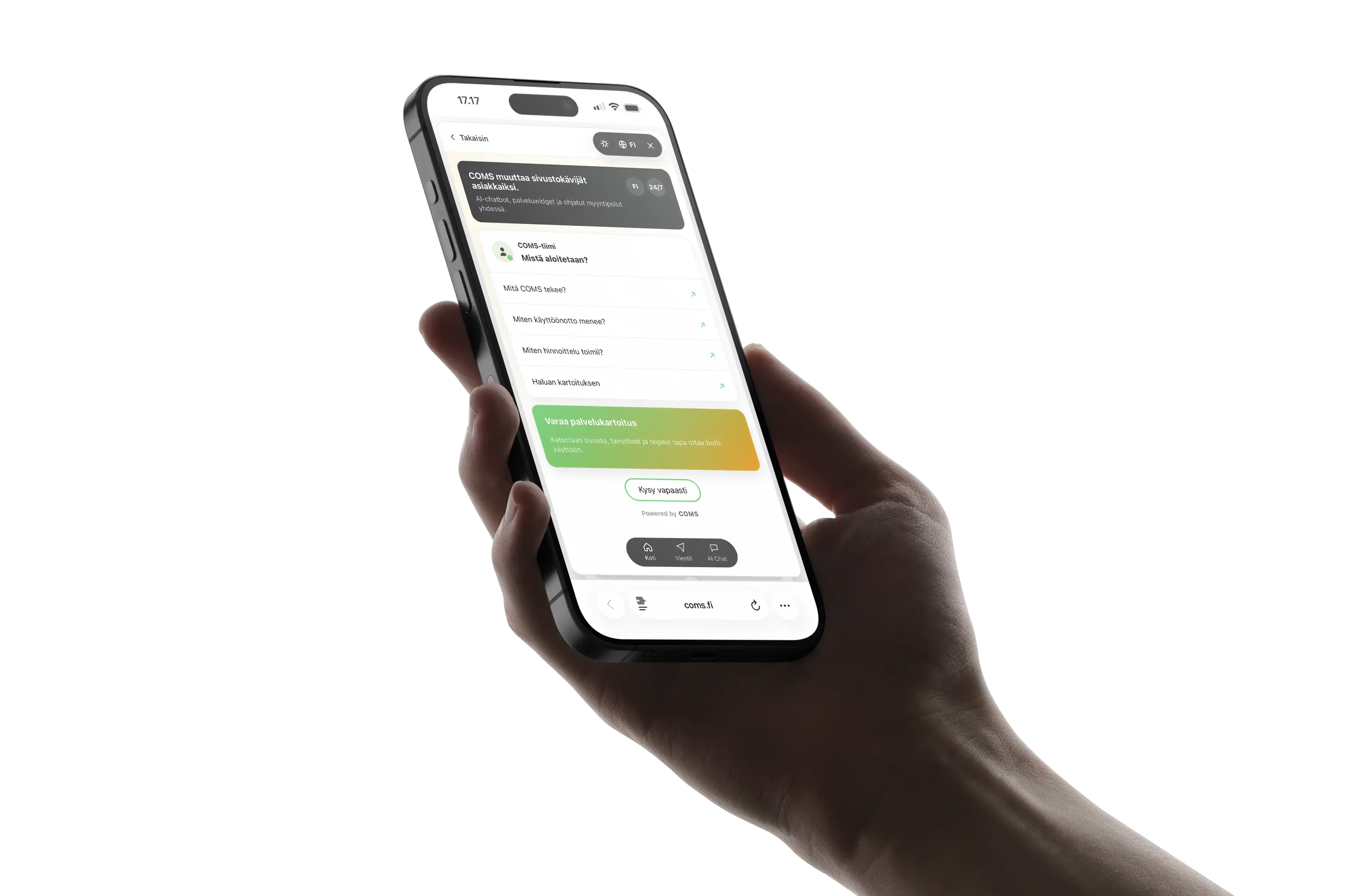 COMS-widget avattuna iPhonessa